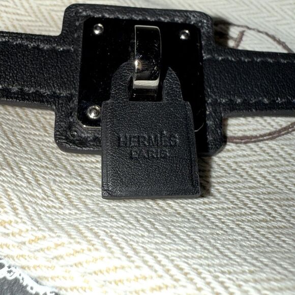 HERMES Authentic O'Kelly Black Swift leather double wrap bracelet w silver NWOT - Picture 9 of 11